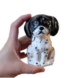 Hand painted Ceramic Puppy Dog Figurine white black spots Dalmatian Beagle Decor